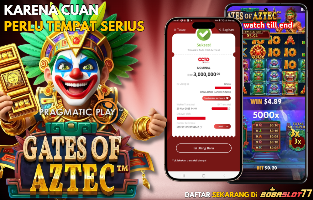Selamat kepada user id : tem*******on Wede Rp 3.000.000 di Game GATES OF AZTEC PRAGMATIC PLAY Cair Gk Sampe 1 Menit! Menang Mudah di Bobaslot77